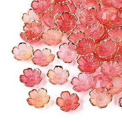 Indian Red Plastic Bead Caps, 5-Petal Flower, Two Tone, Golden Metal Enlaced, Indian Red, 10~11x10~11x4mm, Hole: 1.6mm, about 2140pcs/bag