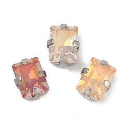 Платина Латунные стеклянные стразы пришивные стразы, граненые, прямоугольные, платина, 8x7x5.5 мм, отверстие : 1 мм