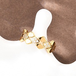 Настоящее золото 18K 304 женские кольца из нержавеющей стали с микропаве из кубических цирконий, ромбовидные формы, ионное покрытие (ip), реальный 18 k позолоченный, 8 мм, размер США 7 3/4 (17.9 мм)