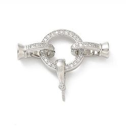 Платина Латунное микропейв, прозрачный кубический цирконий, складные застежки, без кадмия, без никеля и без свинца, плоско-круглые, платина, 33 мм