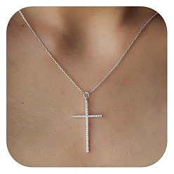 Платина Крест латунный микропаве прозрачный кубический цирконий подвеска ожерелья для женщин, платина, 15.75 дюйм (40 см)