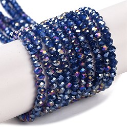 Королевский синий Запекание гальванических нитей стеклянных бусин, AB цвет, граненые, рондель, королевский синий, 4x3 мм, отверстие : 1 мм, около 105~110 шт / нитка, 38~39 см