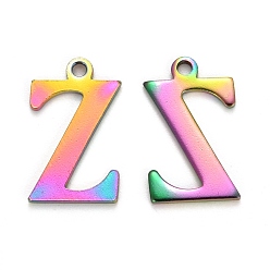 Letter Z Ионное покрытие (ip) 304 брелоки из нержавеющей стали, лазерная резка, алфавит, Радуга цветов, letter.z, 12.5x7.5x0.8 мм, отверстие : 1 мм