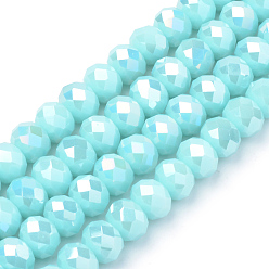 Light Cyan Electroplate Glass Faceted Rondelle Bead Strands, AB Color Plated, Light Cyan, 3x2mm, Hole: 0.5mm, about 140pcs/strand, 15.5 inch