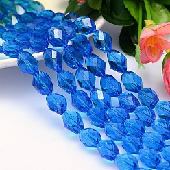 Dodger Blue Faceted Polyhedron Imitation Austrian Crystal Bead Strands, Grade AAA, Dodger Blue, 13x10mm, Hole: 0.9~1mm, about 30pcs/strand, 15.7 inch