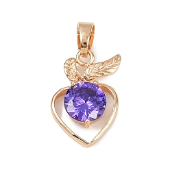 Лиловый Латунные микро проложить кубического циркония подвески, клубника прелести, долговечный, без свинца и без кадмия, сирень, 19x14.5x4.5 мм, отверстие : 5x3 мм