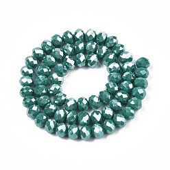 Dark Cyan Electroplate Glass Beads Strands, Pearl Luster Plated, Faceted, Rondelle, Dark Cyan, 3x2mm, Hole: 0.8mm, about 165~169pcs/strand, 15~16 inch(38~40cm)