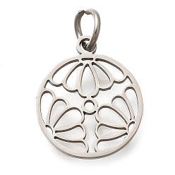 Нержавеющая Сталь Цвет 304 прелести нержавеющей стали, с целью перехода в кольце, плоская круглая с подвеской в виде цветка, лазерная резка, цвет нержавеющей стали, 14.5x12.5x1 мм, отверстие : 3 мм