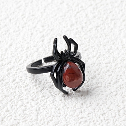Красный Камень Открытые манжеты из натуральной красной яшмы-паука, Кольца для пальцев из металла цвета оружейной стали для унисекс, внутренний диаметр: регулируемый