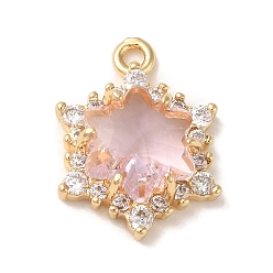 Pink Латунь с кубическим цирконием подвеской, без кадмия, без никеля и без свинца, реальный 14 k позолоченный, гексаграмма, розовые, 17.5x13x5 мм, отверстие : 1.4 мм