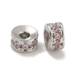 Лавандовый румянец Стойки обшивки латунь микро проложить кубического циркония бусы, без свинца и без кадмия, долговечный, платина, круглые, лавандовый румянец, 4x2 мм, отверстие : 1.4 мм