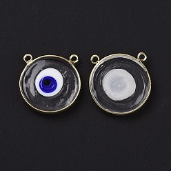 Blue Handmade Lampwork Pendants, with Golden Plated Brass Findings, Cadmium Free & Lead Free, Flat Round with Evil Eye, Blue, 21x21x4.5mm, Hole: 1.5mm