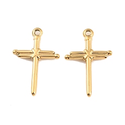Настоящее золото 18K Ионное покрытие (ip) 304 подвески из нержавеющей стали, крест очарование, реальный 18 k позолоченный, 19x12x2 мм, отверстие : 1.2 мм