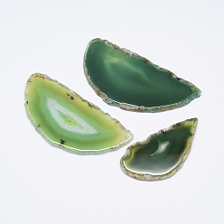 Green Natural Agate Slices Big Pendants, Dyed, Green, 50~110x27~60x5~10mm, Hole: 2mm, about 20~40pcs/kg