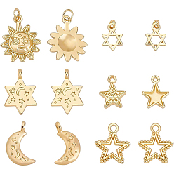 Real 18K Gold Plated 24Pcs 6 Style Alloy Pendants, Long-Lasting Plated, with Jump Ring, Mixed Shapes, Real 18K Gold Plated, 4pcs/style
