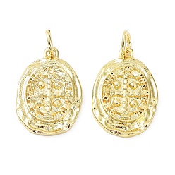 Настоящее золото 18K Стойки обшивки латунные подвески, с целью перехода в кольце, без свинца и без кадмия, долговечный, овал с подвеской в виде креста, реальный 18 k позолоченный, 18x12x1.5 мм, отверстие : 3.4 мм