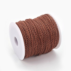 Red Copper Iron Textured Cable Chains, Unwelded, with Spool, Red Copper, 3x2x0.6mm, about 328.08 Feet(100m)/roll
