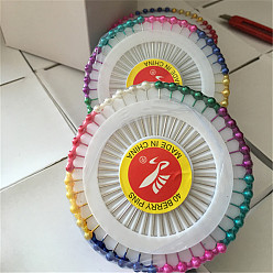 (52) Непрозрачная лаванда Железа контакты, с пластиковыми бусинами из искусственного жемчуга, корсажные булавки, булавки для пошива одежды, разноцветные, 38x4 мм, штифты : 0.6 мм, 40 шт / комплект