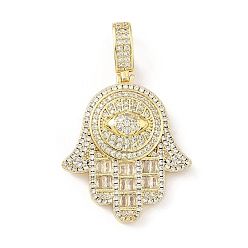 Palm Латунные микропаве прозрачные подвески с фианитом, без свинца и без кадмия, долговечный, стойки покрытие, реальный 18 k позолоченный, ладонь, 33.5x28.5x5 мм, отверстие : 8.5x8.5 мм