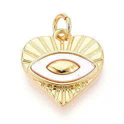 Настоящее золото 18K Латунные подвески в форме сердца из натуральной ракушки сглаза, с прыжковых колец, цвет морской раковины, реальный 18 k позолоченный, 16x15x3 мм, отверстие : 3 мм