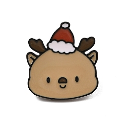 Олень Рождественская тема цинковый сплав эмалированная брошь-булавка для рюкзака одежда, олень в рождественской шапке, 23x21.5 мм