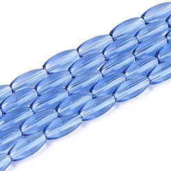 Васильковый Прозрачные стеклянные бусины, рис, васильковый, 9~9.5x4~4.5 мм, отверстие : 0.7~0.9 мм, около 42~43 шт / нитка, 14.96~15.35'' (38~39 см)