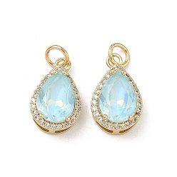 Teardrop Латунные микро проложить кубического циркония подвески, со стеклом, без кадмия и без свинца, долговечный, стойки покрытие, реальный 18 k позолоченный, слеза, 15.5x9.5x7 мм, Перейти кольцо: 5x0.8 мм, внутренний диаметр: 3 мм