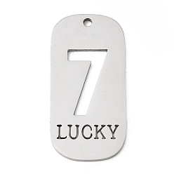 Нержавеющая Сталь Цвет 304 подвески из нержавеющей стали, овал с цифрой 7 и словом «счастливый», цвет нержавеющей стали, 35x17x1.5 мм, отверстие : 1.8 мм