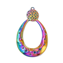 Rainbow Color Ion Plating(IP) 304 Stainless Steel Big Pendant Rhinestone Settings, Teardrop, Rainbow Color, Fit For 1.4~2.5mm Rhinestone, 54x32.5x3.5mm, Hole: 2.5mm
