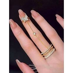 Золотой Кольца из сплава и хрустальных страз, двойные кольца-бабочки, золотые, внутренний диаметр: 15~20 мм