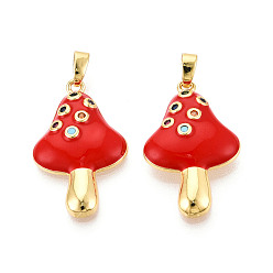 (123L) Белый крем непрозрачный блеск Латунные микро проложить кубического циркония подвески, без кадмия и без свинца, гриб, с эмалью, реальный 18 k позолоченный, огнеупорный кирпич, 26x16x4~5 мм, отверстие : 5x2 мм
