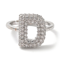 Letter D Стойка покрытие буква латунь микро паве прозрачный кубический цирконий регулируемые кольца для женщин, Буква D, 14.5x11.5 мм, внутренний диаметр: 17 мм