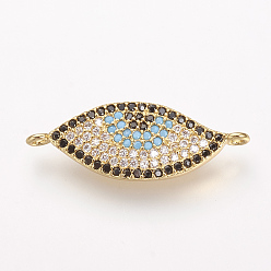 Golden Brass Micro Pave Cubic Zirconia Links, Eye, Golden, 24.5x8.5x2mm, Hole: 1.5mm