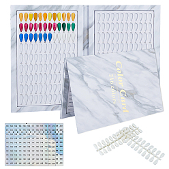 Color mezclado Plástico con puntas de uñas de papel, exhibición de paleta de colores de esmalte de uñas, con 3 piezas de pegatinas autoadhesivas redondas de números de papel para láser, color mezclado, 31.5x21x1.5 cm