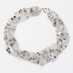 Rutilated Кварц Натуральные рутиловые кварцевые многожильные ожерелья, с металлического сплава бар и кольцевых коленчатых застежками, серебряные, 14.5 дюйм ~ 16.5 дюйм (37 см ~ 42 см)