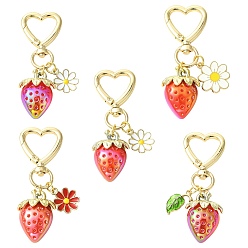 Rouge 5 pcs décorations de pendentif en acrylique, fermoirs alliage pivotantes, fraise, rouge, 67mm