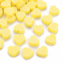 Желтый Бусины из полимерной глины , сердце, желтые, 8~9x9~10x3~5 мм, отверстие : 1.2 мм