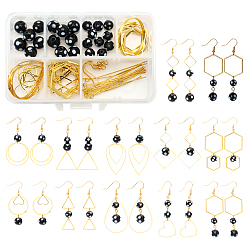 Golden DIY Geometry Style Earring Making Kits, Including Alloy Linking Rings, Brass Links & Earring Hooks, Round Handmade Polka Dotted Lampwork Beads, Golden, 138pcs/box