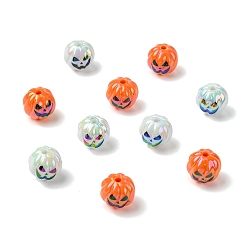 (52) Непрозрачная лаванда 10шт. 2 цвета Хэллоуин УФ-покрытие акриловые бусины, радужный, круглый с фонарем из тыквы, разноцветные, 16 мм, отверстие : 2.8 мм, 5 шт / цвет