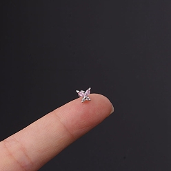Бабочка Серьги-гвоздики с микропаве из кубического циркония из латуни, с 316 l хирургическими штифтами из нержавеющей стали, цвет нержавеющей стали, бабочка, 6 мм