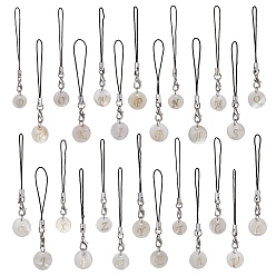 Seashell Color Flat Rould with Letter A~Z Natural Freshwater Shell Mobile Straps, Nylon Cord Mobile Accessories Decoration, Seashell Color, 8.1cm, 26pcs/set
