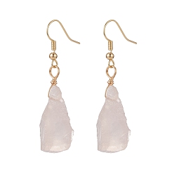 Розовый Кварц Серьги с подвесками неправильной формы из натурального розового кварца, позолоченные латунные украшения для женщин, 40~56.5 мм, штифты : 0.7 мм