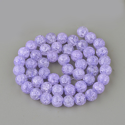 Lilac Synthetic Crackle Quartz Beads Strands, Round, Dyed, Lilac, 10mm, Hole: 1mm, about 40pcs/strand, 15.7 inch