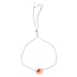 Легкий Лосось Браслеты-слайдеры из стеклянных бусин с подвесками в виде ромашек, полиэстеровые украшения для женщин, светлый померанцевый, 11.02 дюйм (28 см)