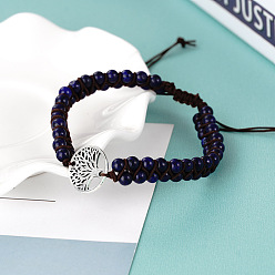 Ляпис-Лазурь Браслеты из круглых бусин из натурального лазурита, сплав древо жизни браслеты для мужчин и женщин, античное серебро, 6-3/4 дюйм (17 см)