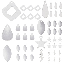 925 Sterling Silver Plated 42Pcs 7 Style Brass Charms, Long-Lasting Plated, Star & Lightning & Leaf & Teardrop & Rhombus & Oval, 925 Sterling Silver Plated, 42pcs/box