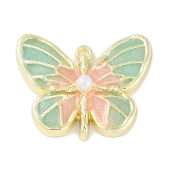 Средний Аквамарин Стойки обшивки сплава эмали подвески, с имитацией абс-жемчуга и блестками, без кадмия, без никеля и без свинца, очарование бабочки, средний аквамарин, 19x23x6 мм, отверстие : 1.4 мм
