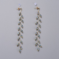 Темный Голубой Серьги-гвоздики из стекла с галькой, с латунными серьгами-гвоздиками из циркония и шаровыми головками, латунные и пластиковые ушные гайки, спинки для сережек и пластиковые сумки на молнии, реальный 18 k позолоченный, темные голубые, 115 мм, штифты : 0.7 мм