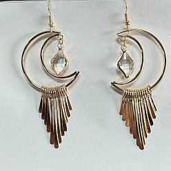 Золотой Серьги-подвески из сплава лунного камня со стразами, золотые, 88 мм