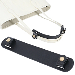 Black Imitation Leather Bag Strap Covers, Shoulder Pads, with Alloy Snap Button, Golden, Black, 230x98x5.5mm